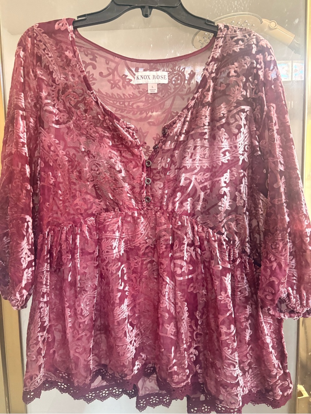 NWOT Knox Rose Burned Out Velvet Paisley Blouse Size Large
